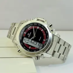 ELYSIAN Watch 899 جدید الیزیان 3 زمانه با موتور آنالوگ ژاپنی ، فول امکانات ، با چراغ زمینه ، صفحه مشکی با حلقه زرشکی
