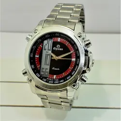 ELYSIAN Watch 899 جدید الیزیان 3 زمانه با موتور آنالوگ ژاپنی ، فول امکانات ، با چراغ زمینه ، صفحه مشکی با حلقه زرشکی