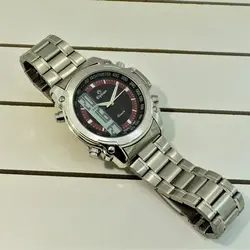 ELYSIAN Watch 899 جدید الیزیان 3 زمانه با موتور آنالوگ ژاپنی ، فول امکانات ، با چراغ زمینه ، صفحه مشکی با حلقه زرشکی
