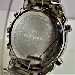 ELYSIAN Watch 899 جدید الیزیان 3 زمانه با موتور آنالوگ ژاپنی ، فول امکانات ، با چراغ زمینه ، صفحه مشکی با حلقه زرشکی