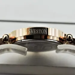 SVESTON NO:SV-19026 ساخت ژاپن رنگ زیبای رزگلد ست ساعت و دستبند زنانه جدید * اندیکسها نگین دار * موتور ژاپن ** بند فول استیل کیفیت ++A