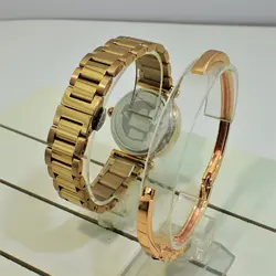 SVESTON NO:SV-19026 ساخت ژاپن رنگ زیبای رزگلد ست ساعت و دستبند زنانه جدید * اندیکسها نگین دار * موتور ژاپن ** بند فول استیل کیفیت ++A
