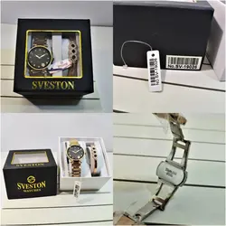 SVESTON NO:SV-19026 ساخت ژاپن رنگ زیبای رزگلد ست ساعت و دستبند زنانه جدید * اندیکسها نگین دار * موتور ژاپن ** بند فول استیل کیفیت ++A