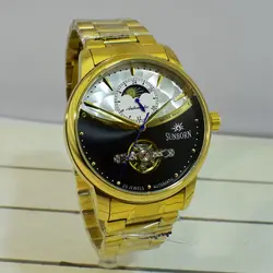 SUNBORN TM-339G-54027 جدید مکانیکی گوکی سانبورن مکانیکی صفحه با طرحی جذاب ** باموتورMOONPHASE فازماه ** طلایی