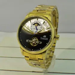 SUNBORN TM-339G-54027 جدید مکانیکی گوکی سانبورن مکانیکی صفحه با طرحی جذاب ** باموتورMOONPHASE فازماه ** طلایی