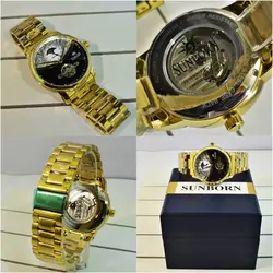 SUNBORN TM-339G-54027 جدید مکانیکی گوکی سانبورن مکانیکی صفحه با طرحی جذاب ** باموتورMOONPHASE فازماه ** طلایی