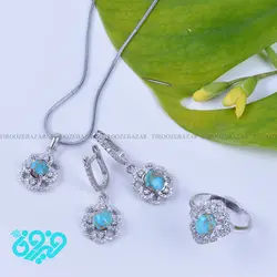 نیم ست زنانه نقره فیروزه نیشابوری کد: Ss-356