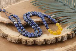 گردنبند لاجورد و عقیق زرد با حکاکی دعای شرف الشمس