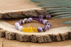 دستبند آمیتیست و عقیق زرد با حکاکی شرف الشمس