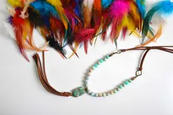 گردنبند فیروزه آفریقایی با مدال فیروزه مصری همراه با بند چرم کد G54