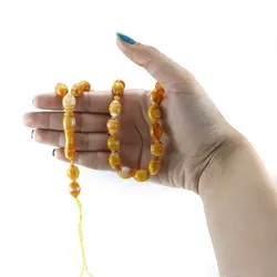 تسبیح پودر کهربا ۳۳ دانه زرد با عطر لیمو
