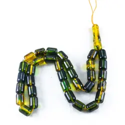 تسبیح پودر کهربا ۳۳ دانه زرد و سبز با عطر لیمو کد T1070