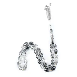 تسبیح پودر کهربا ۳۳ دانه سفید و سیاه با عطر لیمو کد T1076