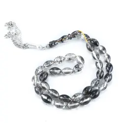 تسبیح پودر کهربا ۳۳ دانه سفید و سیاه با عطر لیمو کد T1076