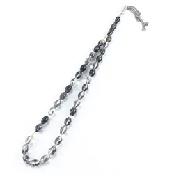 تسبیح پودر کهربا ۳۳ دانه سفید و سیاه با عطر لیمو کد T1076