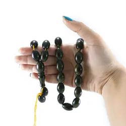 تسبیح پودر کهربا ۳۳ دانه سبز یشمی با عطر لیمو کد 1056