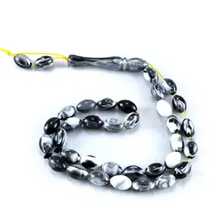 تسبیح پودر کهربا ۳۳ دانه سفید و سیاه با عطر لیمو کد T1097