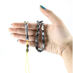 تسبیح پودر کهربا ۳۳ دانه سفید و سیاه با عطر لیمو کد T1097
