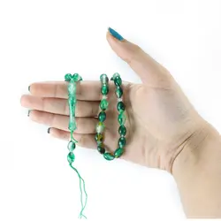 تسبیح پودر کهربا ۳۳ دانه سبز آبی با عطر لیمو کد T1106