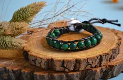 دستبند مالاکیت با چرم مصنوعی کد D88