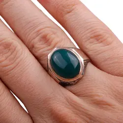 انگشتر نقره عقیق  سبز معدنی با حرز امام جواد (ع)