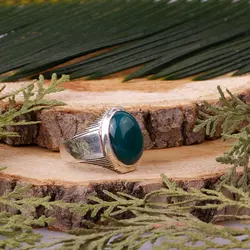 انگشتر نقره عقیق  سبز معدنی با حرز امام جواد (ع)