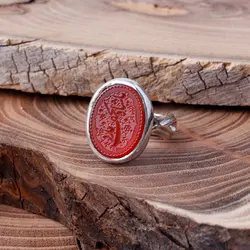 انگشتر نقره عقیق سرخ معدنی با حکاکی یا شاه نجف مدد