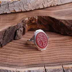 انگشتر نقره عقیق سرخ معدنی با حکاکی یا حیدر کرار مدد