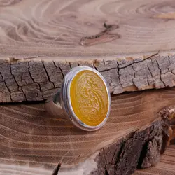 انگشتر نقره عقیق زرد معدنی با حکاکی صلوات