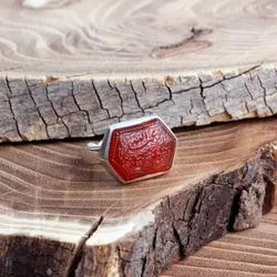 انگشتر نقره عقیق سرخ معدنی با حکاکی یا ابا عبدالله الحسین