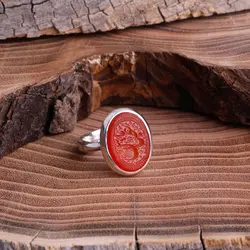 انگشتر نقره عقیق سرخ معدنی با حکاکی یا عباس