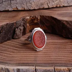 انگشتر نقره عقیق سرخ معدنی با حکاکی یا شهید کربلا