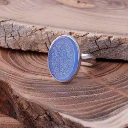 انگشتر نقره عقیق آبی معدنی با حکاکی اللهم عجل لولیک الفرج