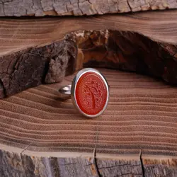 انگشتر نقره عقیق سرخ معدنی با حکاکی یا زینب