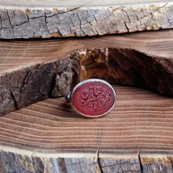 انگشتر نقره عقیق سرخ معدنی با حکاکی یا عباس قمر العشیره