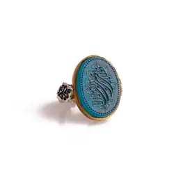 انگشتر نقره عقیق آبی معدنی با حکاکی لافتی الاعلی لا سیف ذوالفقار