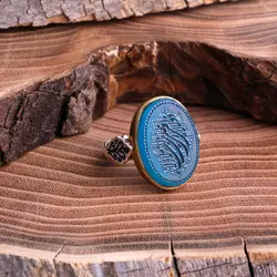 انگشتر نقره عقیق آبی معدنی با حکاکی لافتی الاعلی لا سیف ذوالفقار