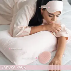 پک sakura - روبالشی و چشم بند ابریشم و برس گریپل