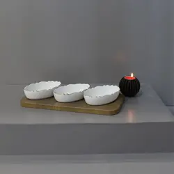 اردور خوری موج بیضی 3 خانه خط طلا با پایه چوبی لیمون کد 60014