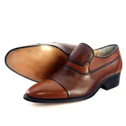 کفش مردانه تمام چرم دست دوز مدل زه دار بی بند
