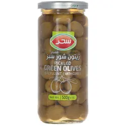 زیتون شور ممتاز شیشه ای سحر ۵۰۰ گرمی