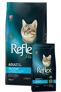 غذای خشک گربه عقیم شده با طعم سالمون رفلکس پلاس (Sterlised with Salmon) وزن 8 کیلو