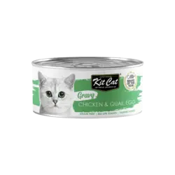 کنسرو غذای گربه کیت کت با طعم مرغ و تخم بلدرچین KitCat Chicken & Quail Egg In Gravy وزن 70 گرم