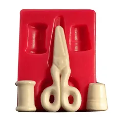 قالب فوندانت سیلیکونی طرح قیچی ، قرقره و انگشتانه