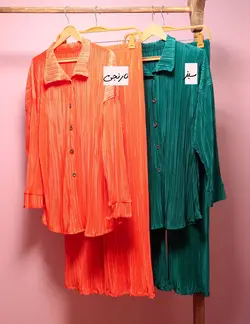 ست شومیز مانتویی و شلوار پلیسه ریز