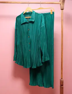 ست شومیز مانتویی و شلوار پلیسه ریز