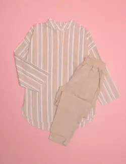 ست مانتو و شلوار لینن راه راه