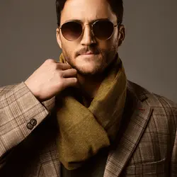 شال دستباف ساده خردلی