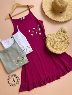 پیراهن نخی بندی گلدوزی کد 664