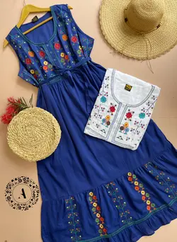 پیراهن نخی گلدوزی هندی کد 689